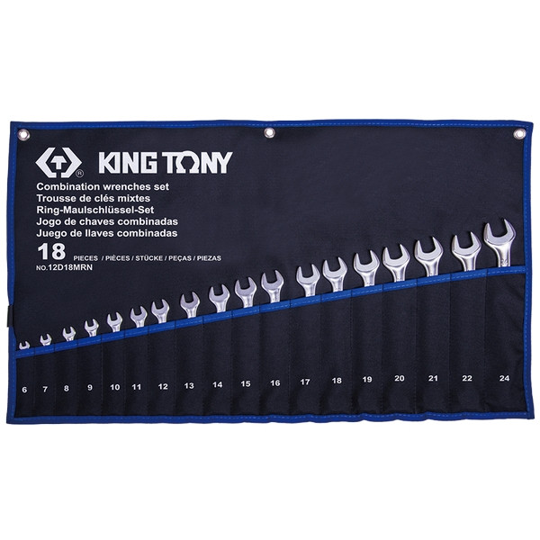 12D18MRN KING TONY Набор комбинированных ключей KING TONY 12D18MRN, 6-24 мм, чехол из теторона, 18 предметов - фото 1 - id-p180370944