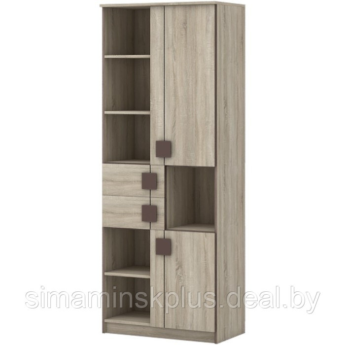 Шкаф «Диско» 2-х дверный с ящиками, 802 × 451 × 2072 мм, цвет дуб сонома / шоколад - фото 1 - id-p180388314
