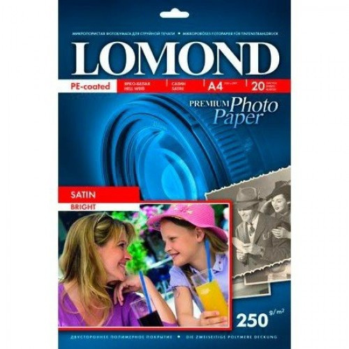 Фотобумага Lomond сатин A4, 250 г/м2, 20 л., Bright (1103201)