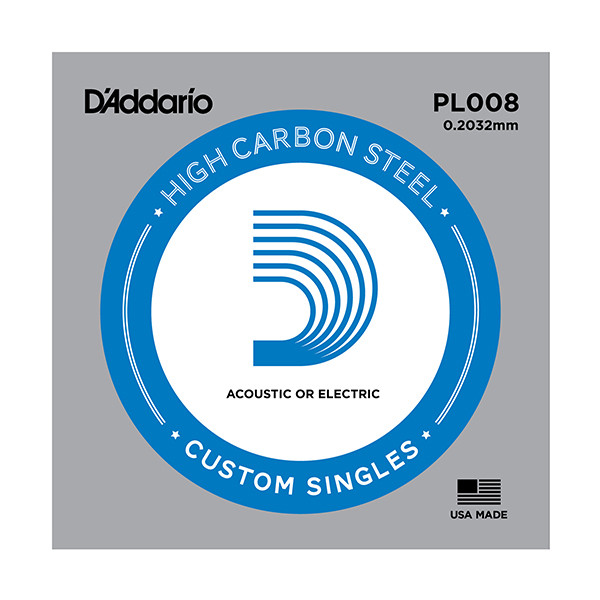 D'Addario PL008 Plain Steel Отдельная струна без обмотки, сталь, .008