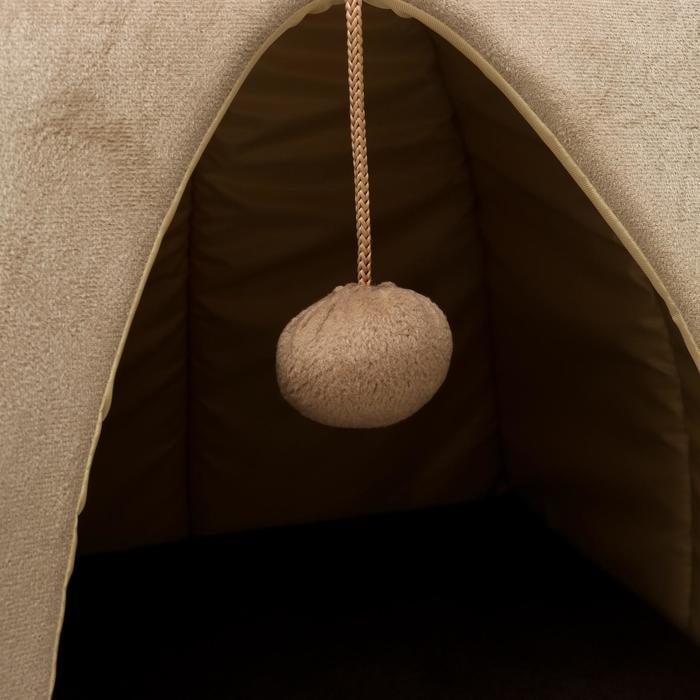 Домик-вигвам с ушками и шариком, 40 х 40 х 37 см, мебельная ткань, коричневый - фото 2 - id-p180496716