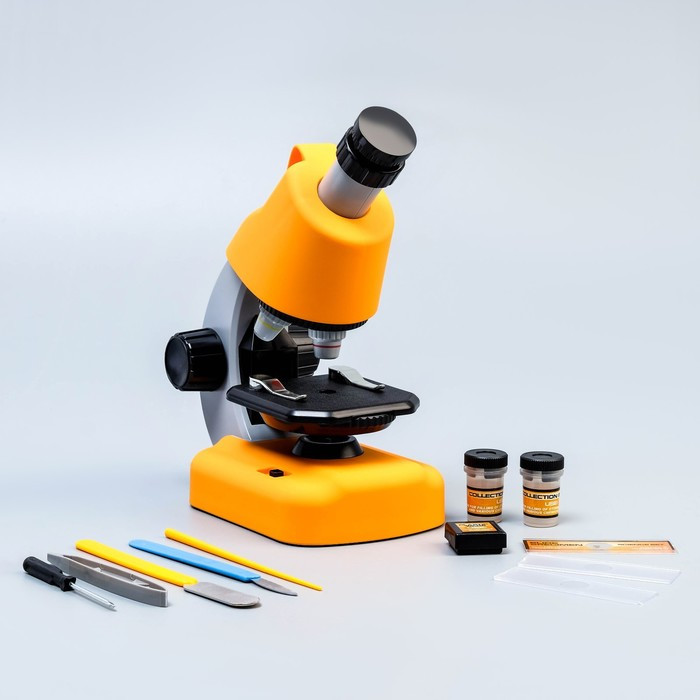 Микроскоп "Юный биолог" кратность до х1200, желтый, подсветка - фото 1 - id-p180511875