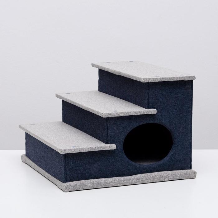 Домик-лесенка для животных "Пижон", рогожка 39 х 38,5 х 32 см, серо-голубой - фото 1 - id-p180497169