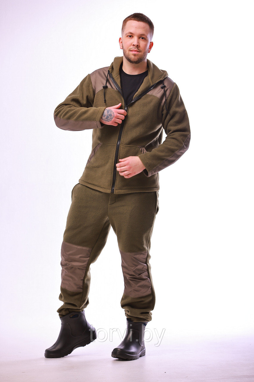 Куртка из флиса, на молнии, марки "FENC" цвет: олива (хаки), с отделкой из ткани "Дюспо", фото 1