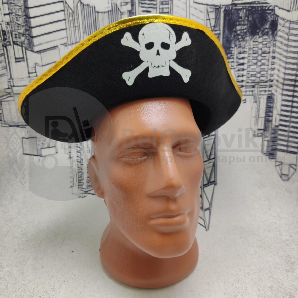 Шляпа пирата Детский размер (о/г 54-56 см). Окантовка золото - фото 4 - id-p180585866