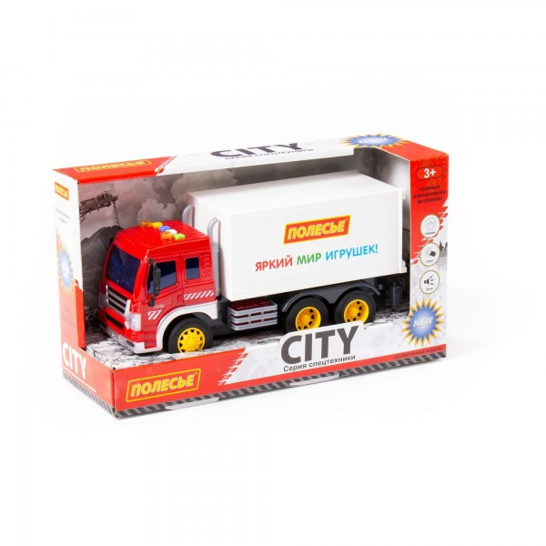 Детская игрушка автомобиль-фургон инерционный "Сити" (красно-белый) (в коробке) арт. 93141. Свет, звук. - фото 1 - id-p180587106
