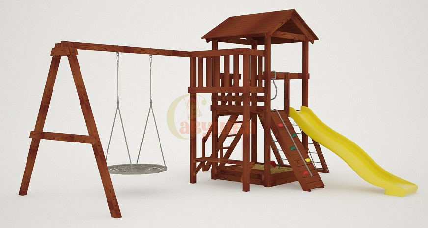 Детский спортивный комплекс для дачи Савушка Мастер 2 качели гнездо Махагон - фото 1 - id-p180588797
