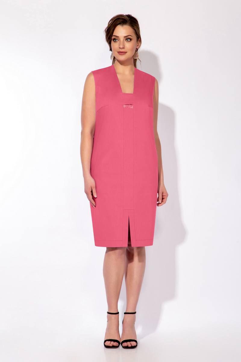 Женский летний шифоновый розовый большого размера комплект с платьем Olegran 3905 розовый+принт 52р. - фото 4