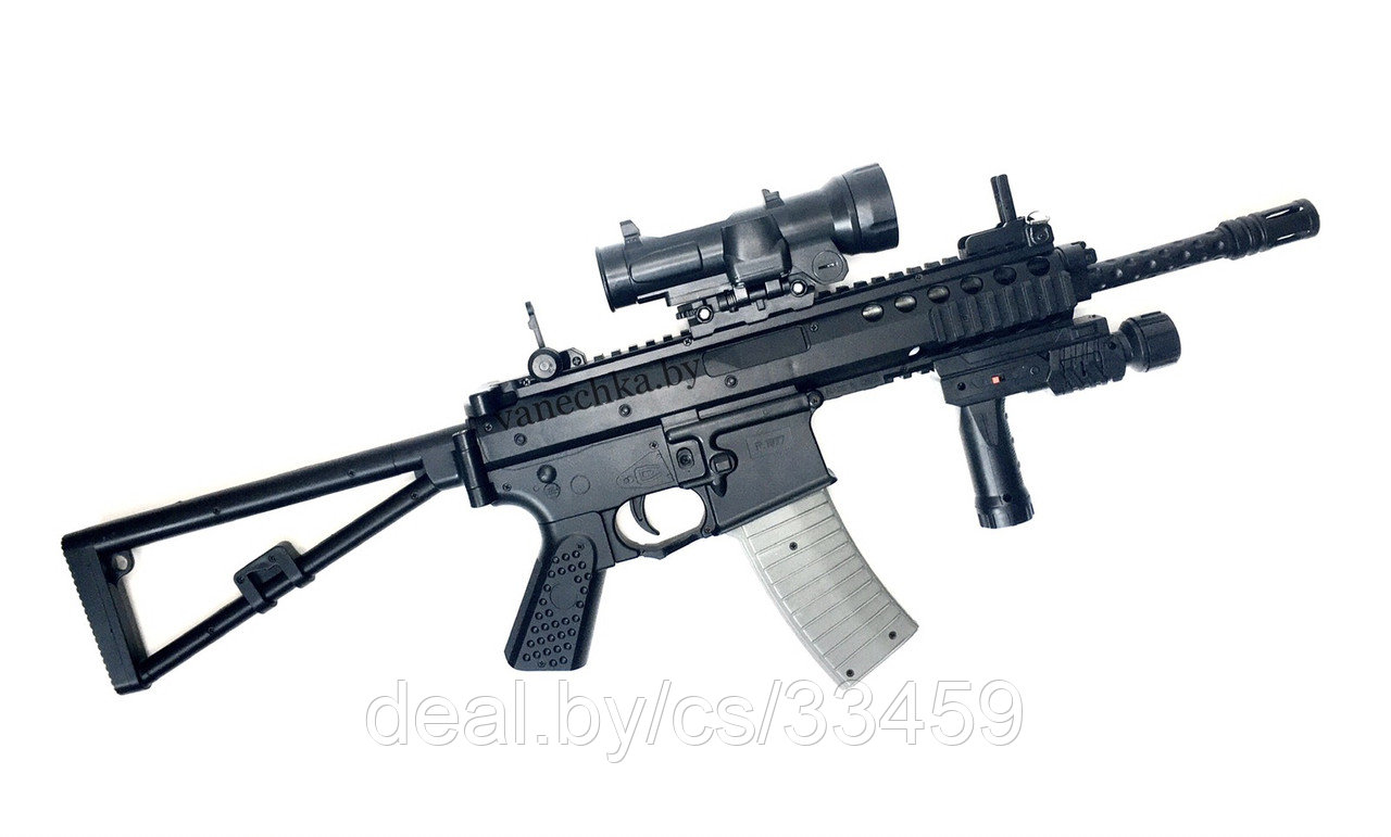 Пневматическая штурмовая винтовка M4 с оптическим прицелом и фонариком,складной приклад на пульках 6мм - фото 3 - id-p180594402