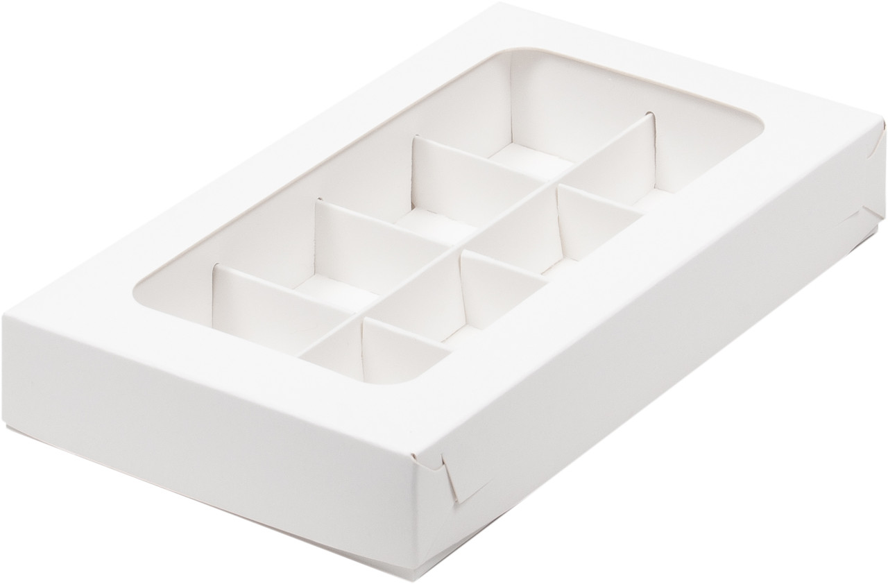 Коробка для 8 конфет с вклееным окном Белая, 190х110х h30 мм