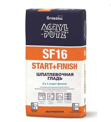 Шпатлевка 2кг ACRYL PUTZ SF16 START+FINISH Шпатлевочная гладь, фото 2