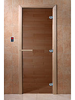 Двери DoorWood 700x1900 "Теплый день" бронза прозрачная, коробка(ольха, осина, береза), дерев. ручка