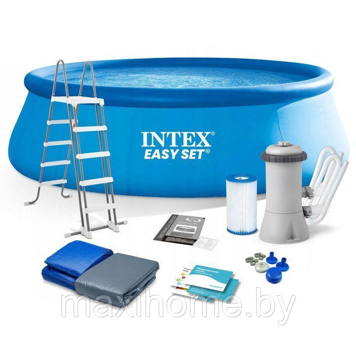 26166NP Надувной бассейн Intex EASY SET 457х107см +фильтр-насос , лестница, тент, подложка