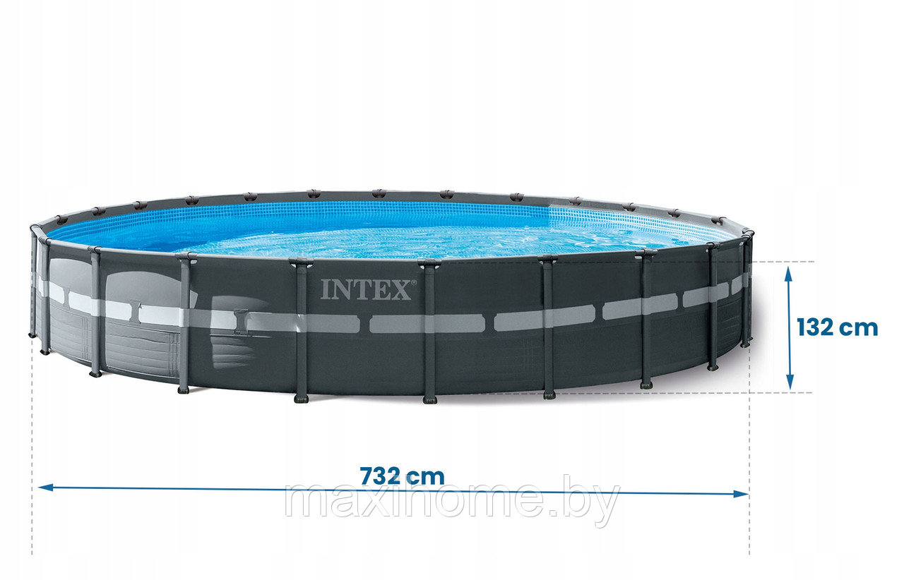 Каркасный бассейн Intex 26340 ULTRA FRAME 732х132см +фильтр-насос 10500 л.ч, лестница, тент, подложка - фото 3 - id-p127592030