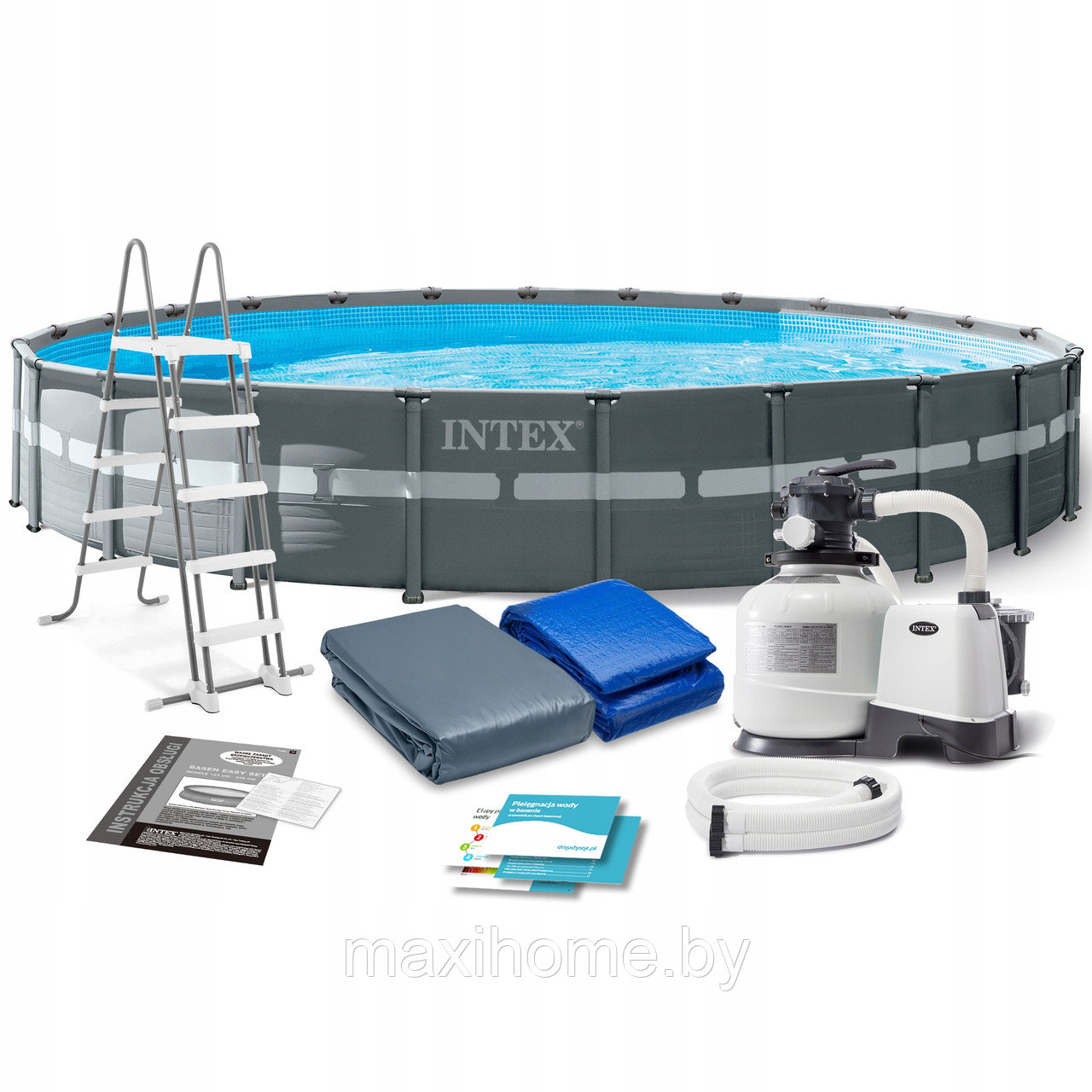 Каркасный бассейн Intex 26340 ULTRA FRAME 732х132см +фильтр-насос 10500 л.ч, лестница, тент, подложка