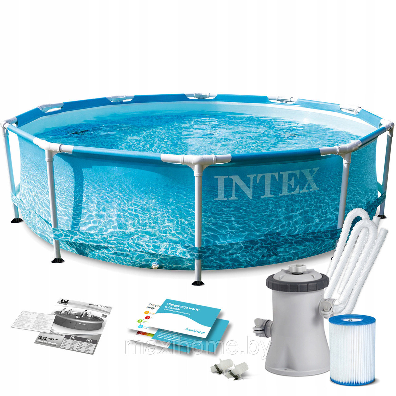 Усиленный каркасный бассейн с принтом Intex Metal Frame Beachside 28208 (305х76) (c фильтром и насосом)