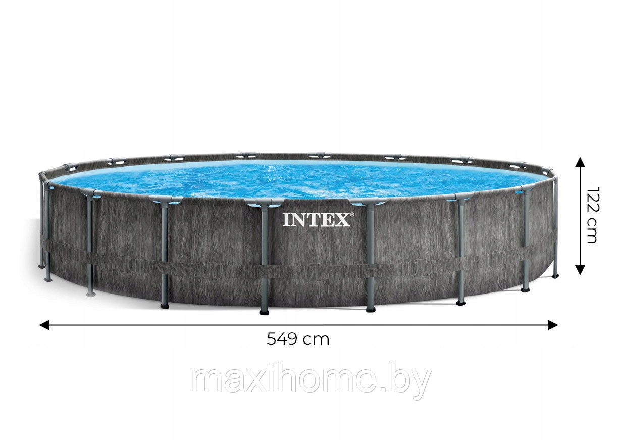 Каркасный бассейн Intex 26744 Grey Wood Prism Frame 549*122 см, фильтр-насос, лестница, тент, подстилка - фото 7 - id-p153875804