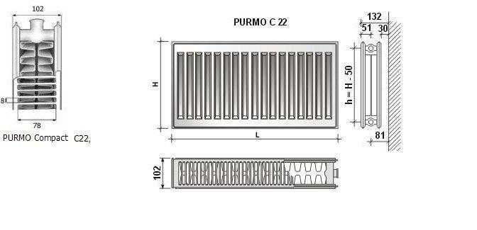 Радиатор стальной PURMO Compact 22 500х1800 (боковое подключение) - фото 5 - id-p178969258