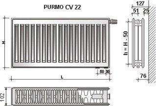 Радиатор стальной PURMO Ventil Compact 22 500х400 (нижнее подключение) - фото 3 - id-p178969288