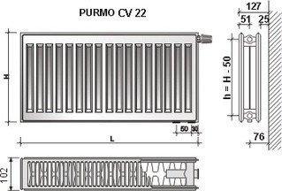 Радиатор стальной PURMO Ventil Compact 22 500х600 (нижнее подключение) - фото 3 - id-p178969289