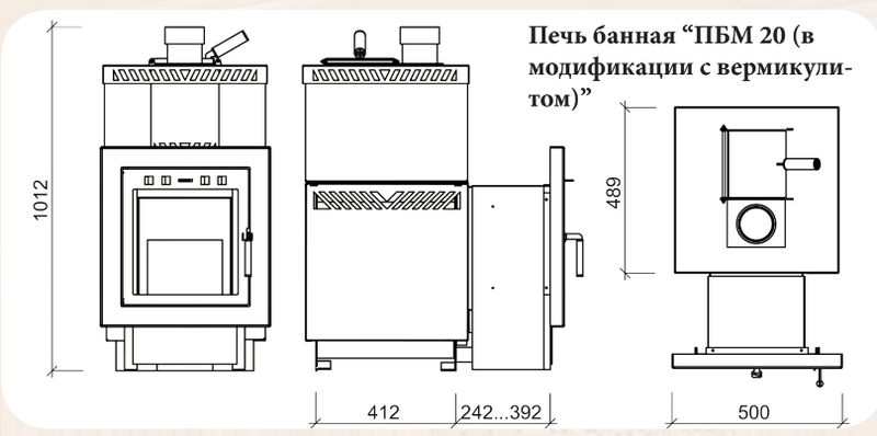 Печь банная конвекционная стальная ПБМ20 с вермикулитом Мета-Бел (20 м3) - фото 2 - id-p178972855