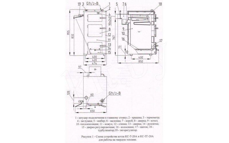 Отопительный твёрдотопливный котёл Мозырьсельмаш КС-ТВ-20 А ДВУХКОНТУРНЫЙ - фото 4 - id-p178971113