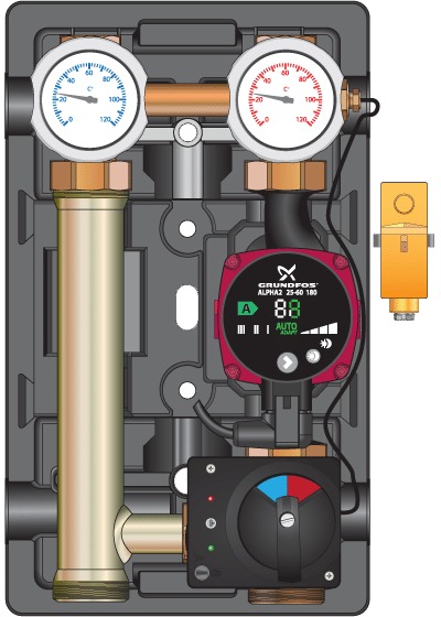 Насосная группа с термостатом 20-80С Meibes MTVЕ 1" с насосом Grundfos Alpha 2L 25-60 арт. 45890.51 - фото 1 - id-p178973032