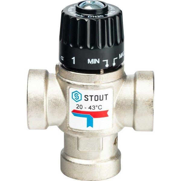 STOUT Термостатический смесительный клапан для систем отопления и ГВС 3/4" ВР 20-43°С KV 1,6 - фото 1 - id-p178973922