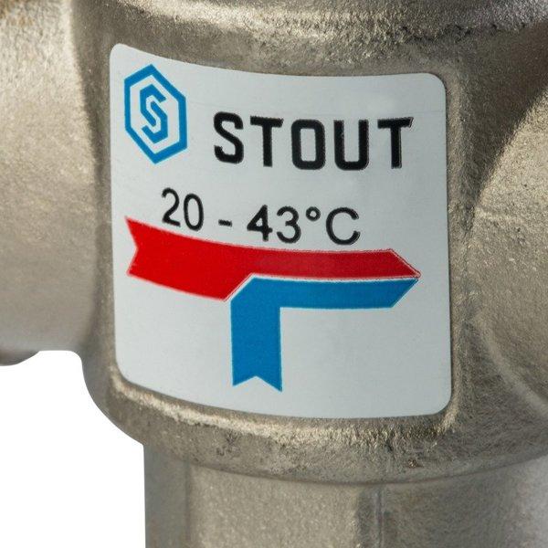 STOUT Термостатический смесительный клапан для систем отопления и ГВС G1" НР 20-43°С KV 1,6 - фото 4 - id-p178973923