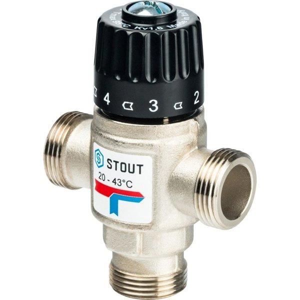 STOUT Термостатический смесительный клапан для систем отопления и ГВС G3/4" НР 20-43°С KV 1,6 - фото 1 - id-p178973926