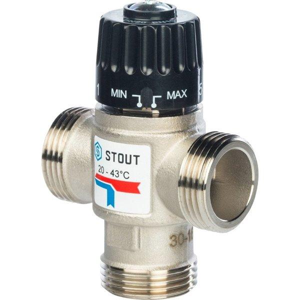 STOUT Термостатический смесительный клапан для систем отопления и ГВС G1" НР 20-43°С KV 2,5 - фото 1 - id-p178973927