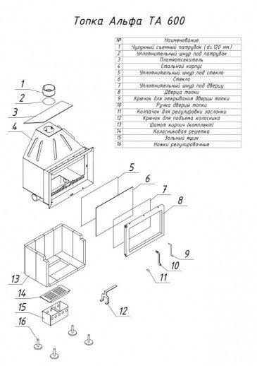 Топка каминная стальная дровяная ЭкоКамин Альфа ТА600 (12 кВт) - фото 6 - id-p178971351