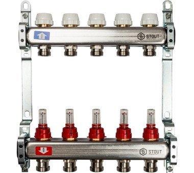 Коллектор для тёплого пола из нержавеющей стали с расходомерами STOUT 5 вых. - фото 2 - id-p178973977