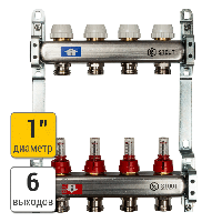 Коллектор для тёплого пола из нержавеющей стали с расходомерами STOUT 6 вых.