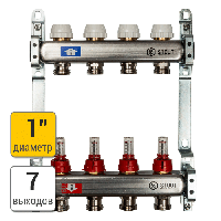 Коллектор для тёплого пола из нержавеющей стали с расходомерами STOUT 7 вых.