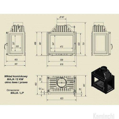 Чугунная каминная топка Kratki Maja P/L (с боковым стеклом) 11 кВт - фото 2 - id-p178971480