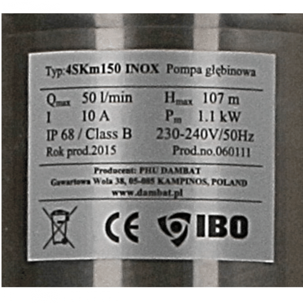 Скважинный глубинный насос ИБО IBO 4SKM200 INOX - фото 6 - id-p178971709