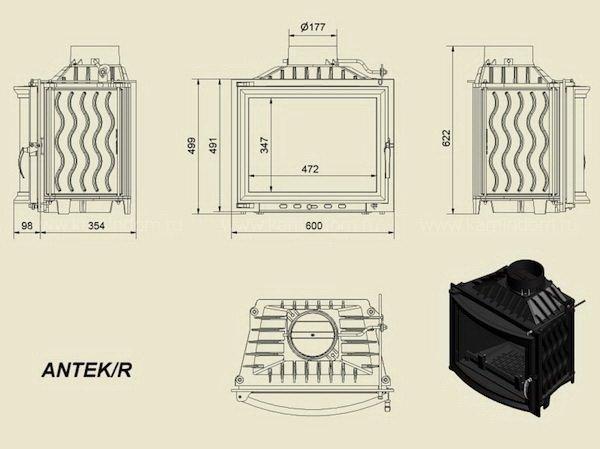 Чугунная каминная топка Kratki Antek/R панорама 10 Kw - фото 2 - id-p178972637