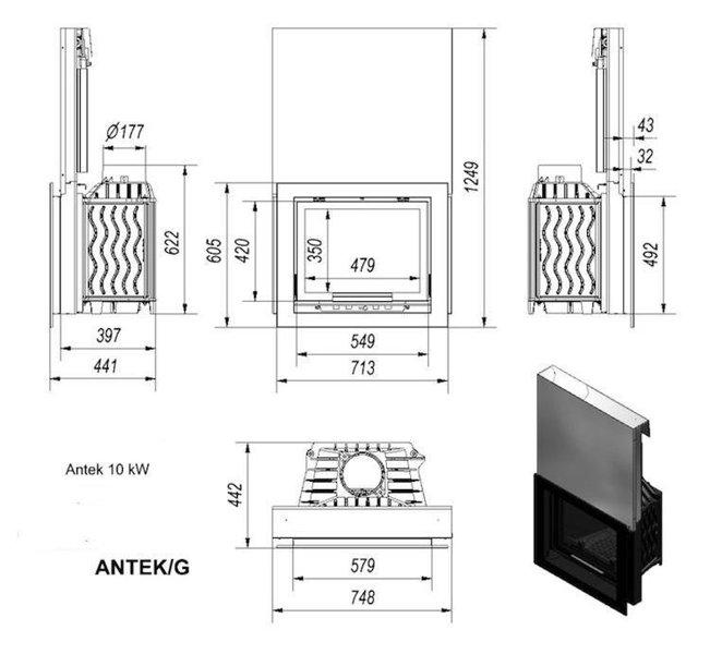 Чугунная каминная топка Kratki Antek/G гильотина подъем вверх 10 Kw - фото 2 - id-p178972638