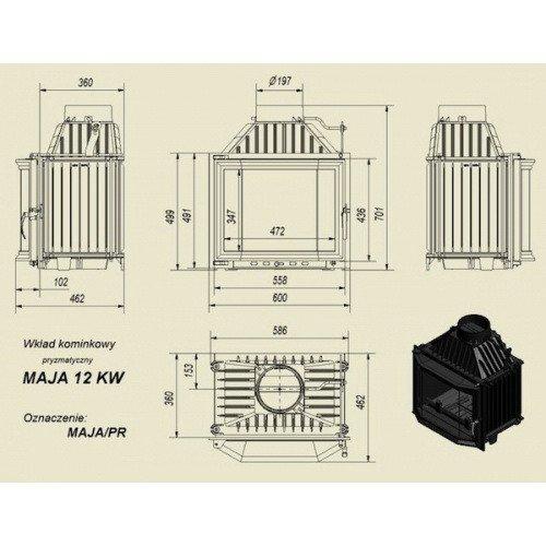 Чугунная каминная топка Kratki MAJA/PR призма 12 Kw - фото 3 - id-p178972643