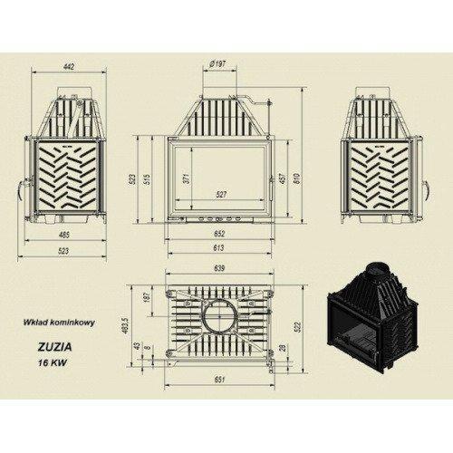 Чугунная каминная топка закрытого типа Kratki ZUZIA/PF 16 Kw - фото 3 - id-p178972661