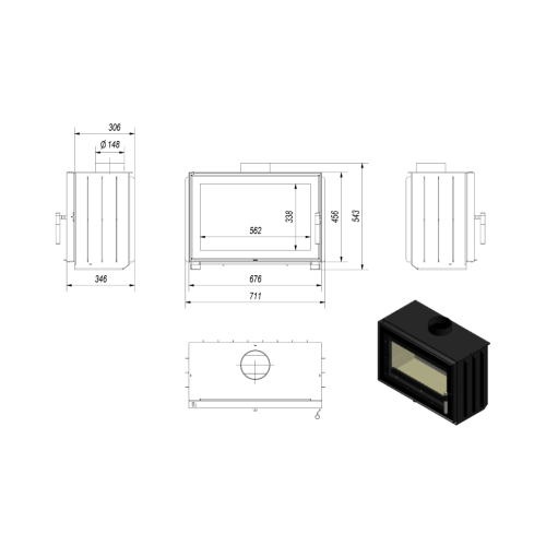 Стальная каминная топка футерована керамикой Accumotte Kratki Jas 7 Kw - фото 5 - id-p178972667