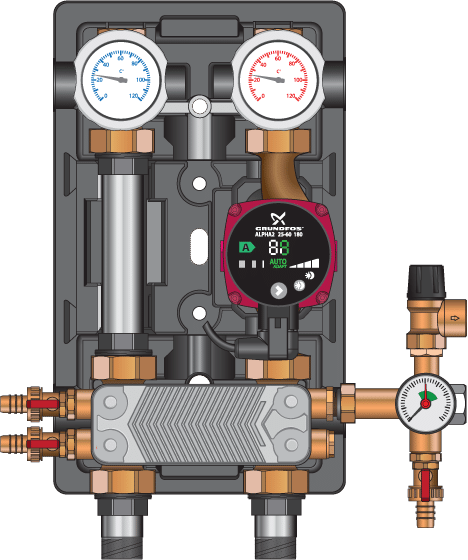 Насосная группа прямая Meibes UK-HE с насосом Grundfos Alpha 2 25-60 N, т/о 36 пл. (45811.37) - фото 1 - id-p178974572