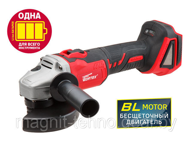 Углошлифмашина WORTEX CAG 1812 E в кор. ALL1 (18.0 В, БЕСЩЕТОЧНЫЙ ДВИГАТЕЛЬ, БЕЗ АККУМУЛЯТОРА И ЗУ, диск - фото 1 - id-p180640681