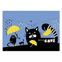 Папка-конверт на кнопке "Кот с зонтом", А4, разноцветный