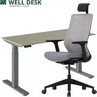 Комплект мебели "Welldesk": cтол двухмоторный, серый, столешница сосна натуральная + кресло "Nature ll"