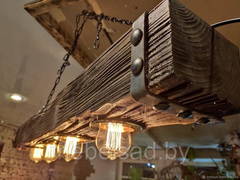 Люстра рустикальная деревянная "Лофт Супер №13" на 4 лампы