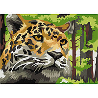 Рисование по номерам на холсте "Leopard in the forest", 12 цветов, 13х16см.