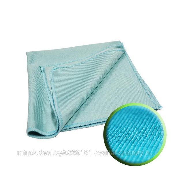 Салфетка из микрофибры для стекла 35х35см, 270г/м2, гладкая, бирюза, ОНМ, РФ