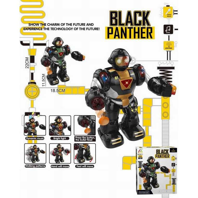 Робот Black Panther, работает от батареек, свет, звук, ходит, арт.837-1